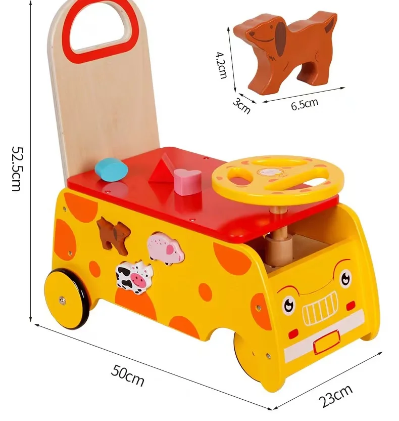 Wooden Multifunctional Baby Toddler Giraffe Stroller Helper Child Baby Toy Building Block Matching Car Toy Baby Walker