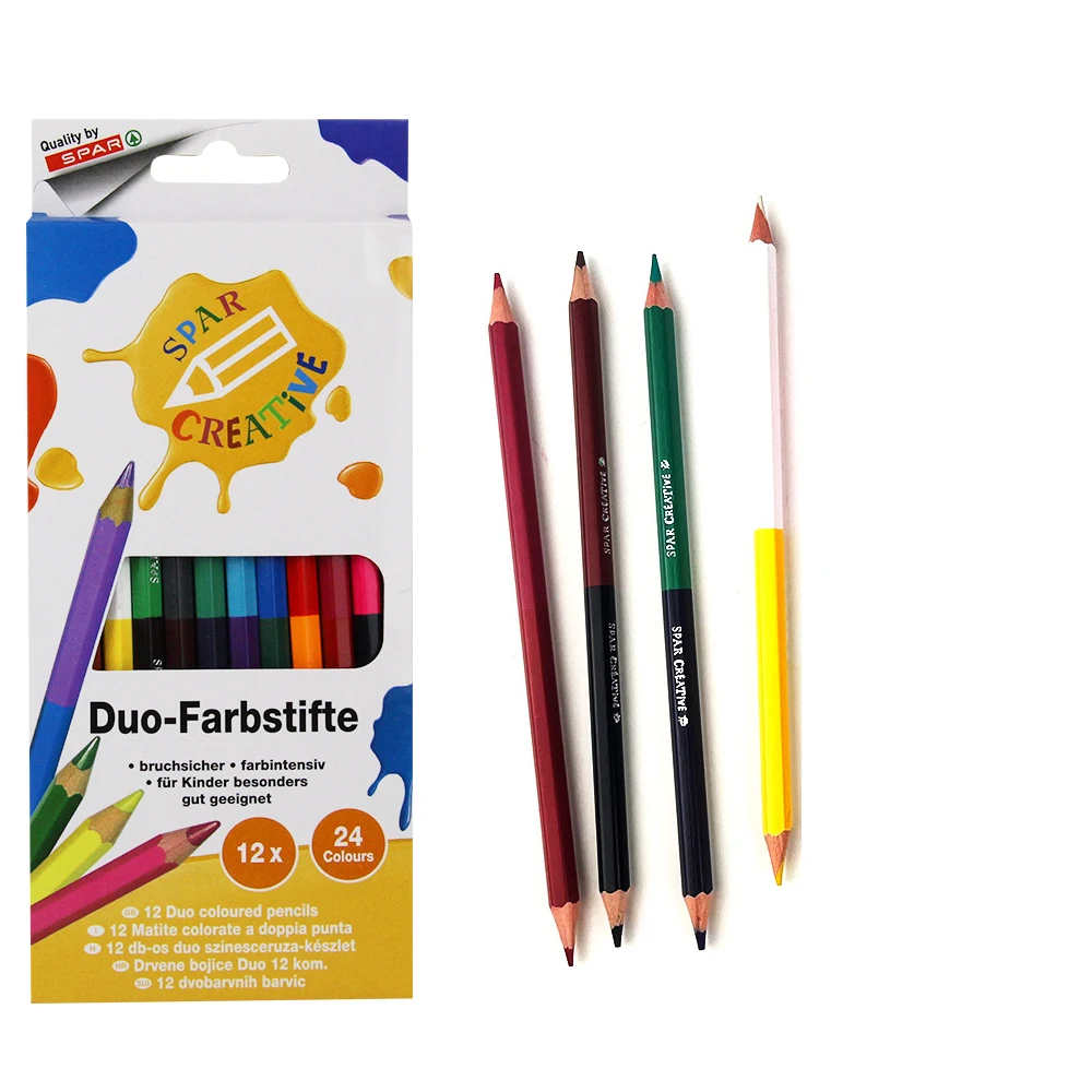 Оптовая продажа изготовление на заказ с шестигранной головкой цветные карандаши набор канцелярских принадлежностей 24 цвета двойной наконечник цветной карандаш