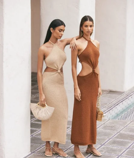 
2021 Spring Solid Ribbed Knit Hollow Out Halter Vest Ladies Slim Skinny Bodycon Sexy Women Rib Knit Dress 