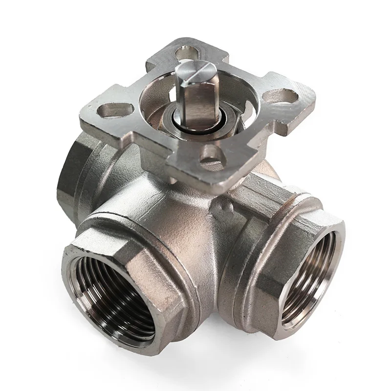CF8 1000WOG 3 Way T Type Internal Thread Water Flow Control  Stainless Steal Ball Valve Pneumatic Solenoid Valve