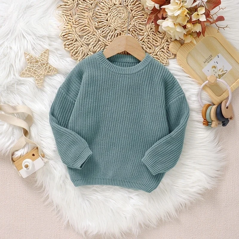 Hot sale  Angel Uniwin Embroider Solid Baby Sweater Knitted Long Sleeve Soft Pullover Cotton Crew Neck Baby Clothes