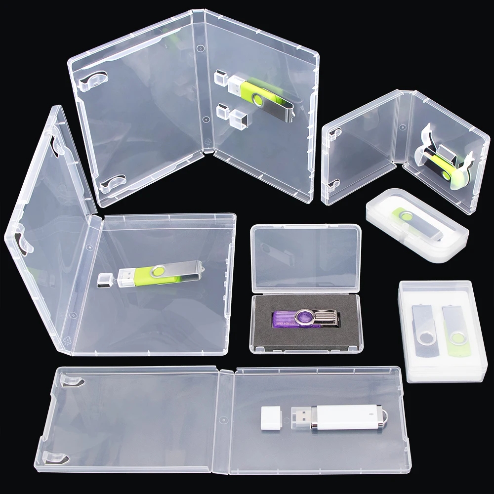 SUNSHING Transparent Clear USB Flash Drive Boxes 1 2 3 USB-Stick Box USB & DVD Packaging Pendrive Protector Case