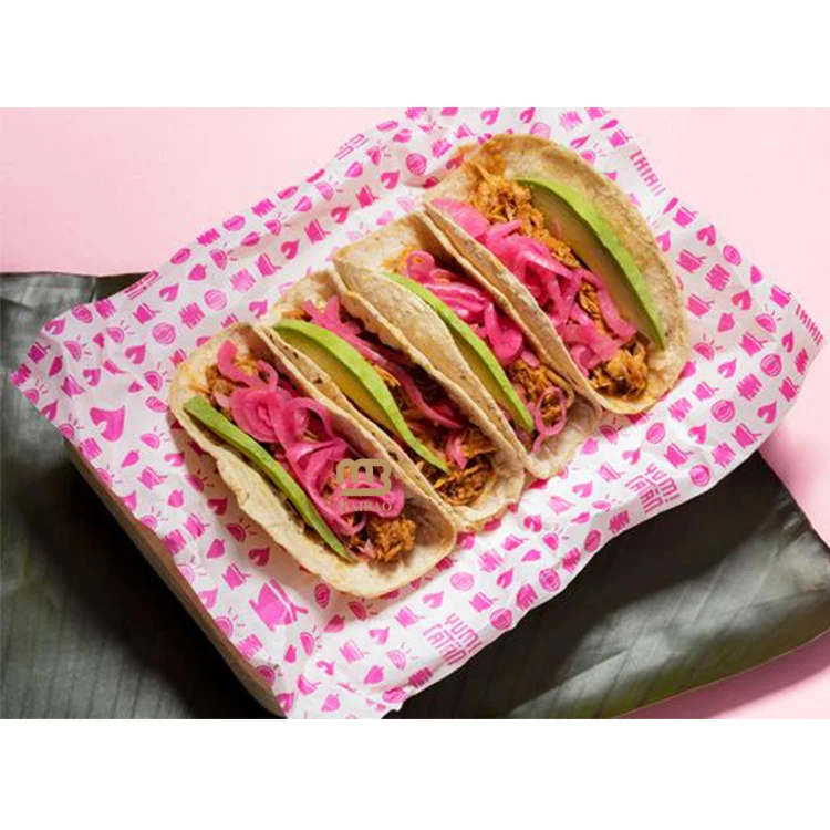 Customized chicken rolls packaging greaseproof wax paper taco bell crunch wrap paper mexican burritos wraps food wrapping paper