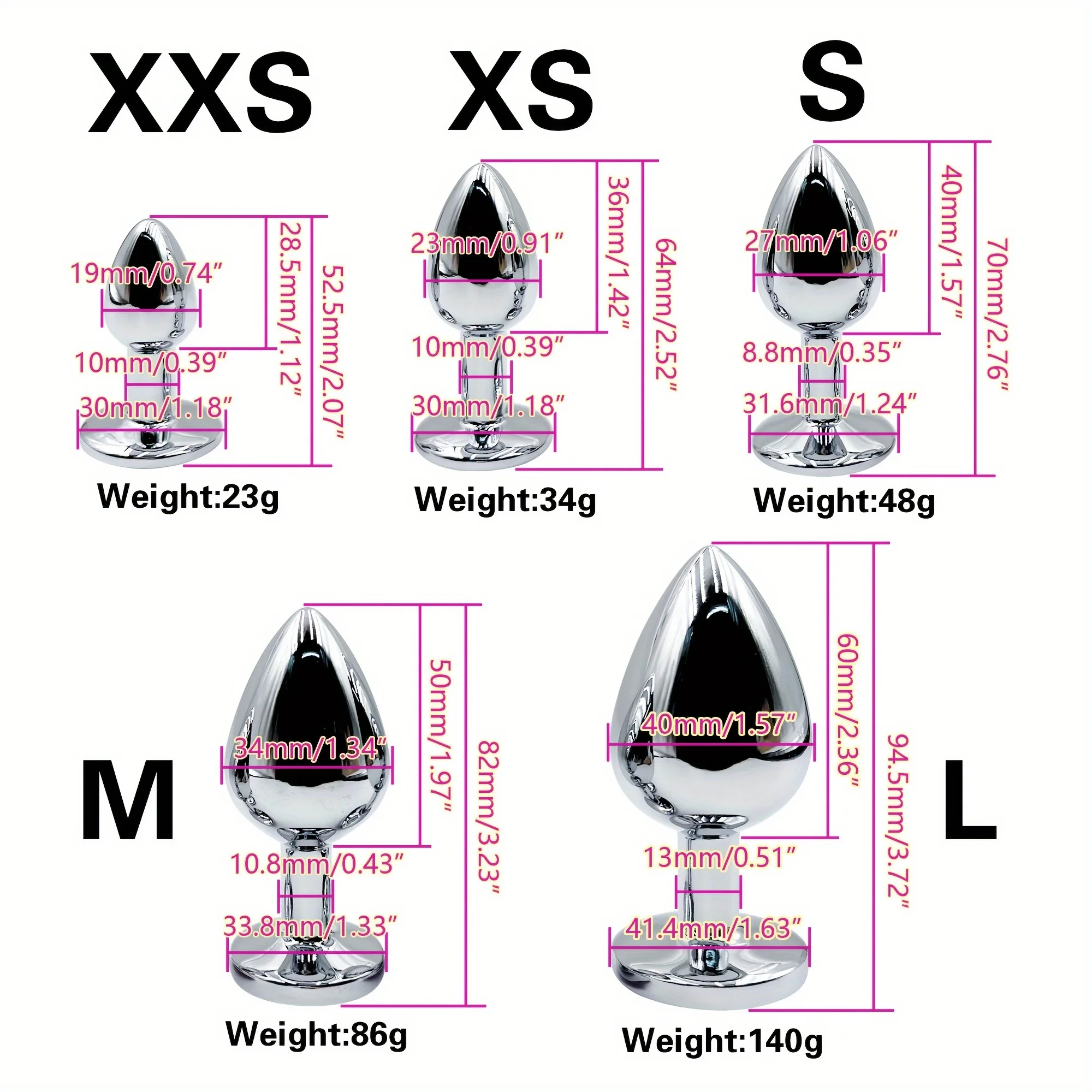 BDSM Metal Anal Plug With Gem Base Beginner To Expert 5 Size Butt Plug G-spot Massage Sexual Wellness Adult Pleasure Sex Toys