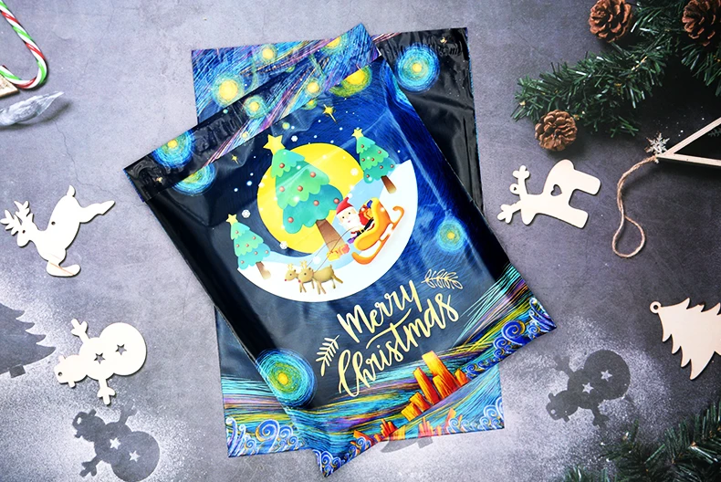 wholesale compostable paper courier bag making machine wholesale Christmas pattern courier delivery bag for shipping clothing