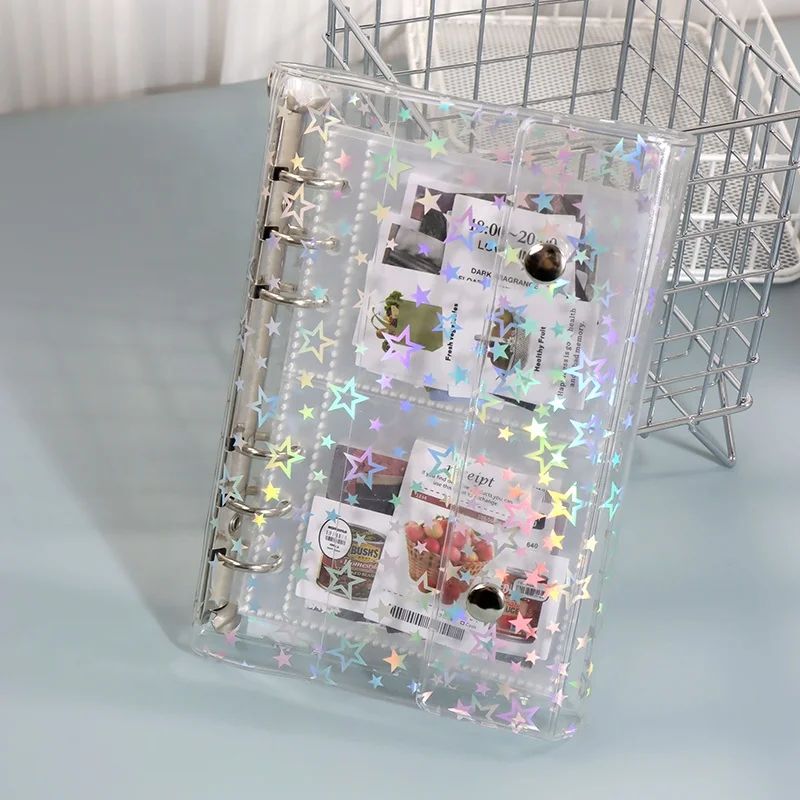 A6 3' photo album 6 holes cash envelopes clear pp 2-pouches for 6-ring loose leaf notebook binder organize photos cards bills
