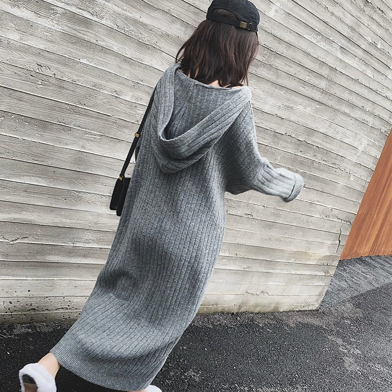 Autumn loose thicken hooded knitted long skirt