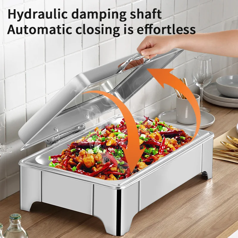 new design electric rose gold stainless steel food warmer chafing dish buffet set with glass lid