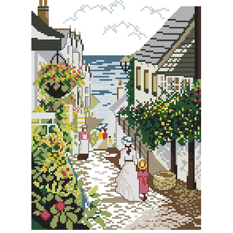 NKF Landscape Stamped Canvas HD Print Embroidery Set Aida 14CT Fabric Folk Crafts Cross Stitch Kit