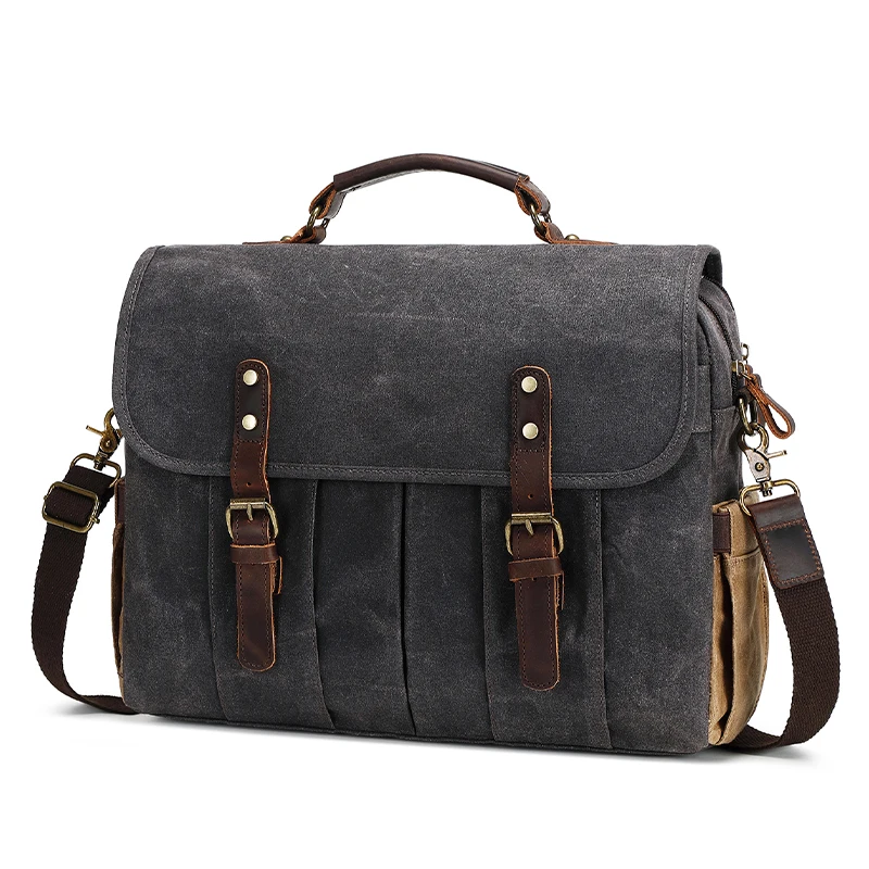N-97 Nerlion In Stock Retro Vintage Travel Men 15 Inch Washed Thick Canvas Shoulder Cross Body Causal Laptop Messenger Bag