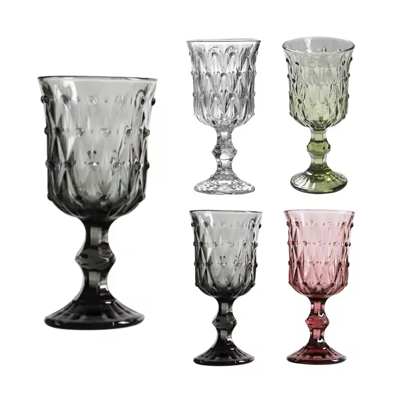 Retro Pearl Embossed Green Wine Goblet Vintage Wine Cup Vintage Goblet Wine Glass For Wedding Decoration