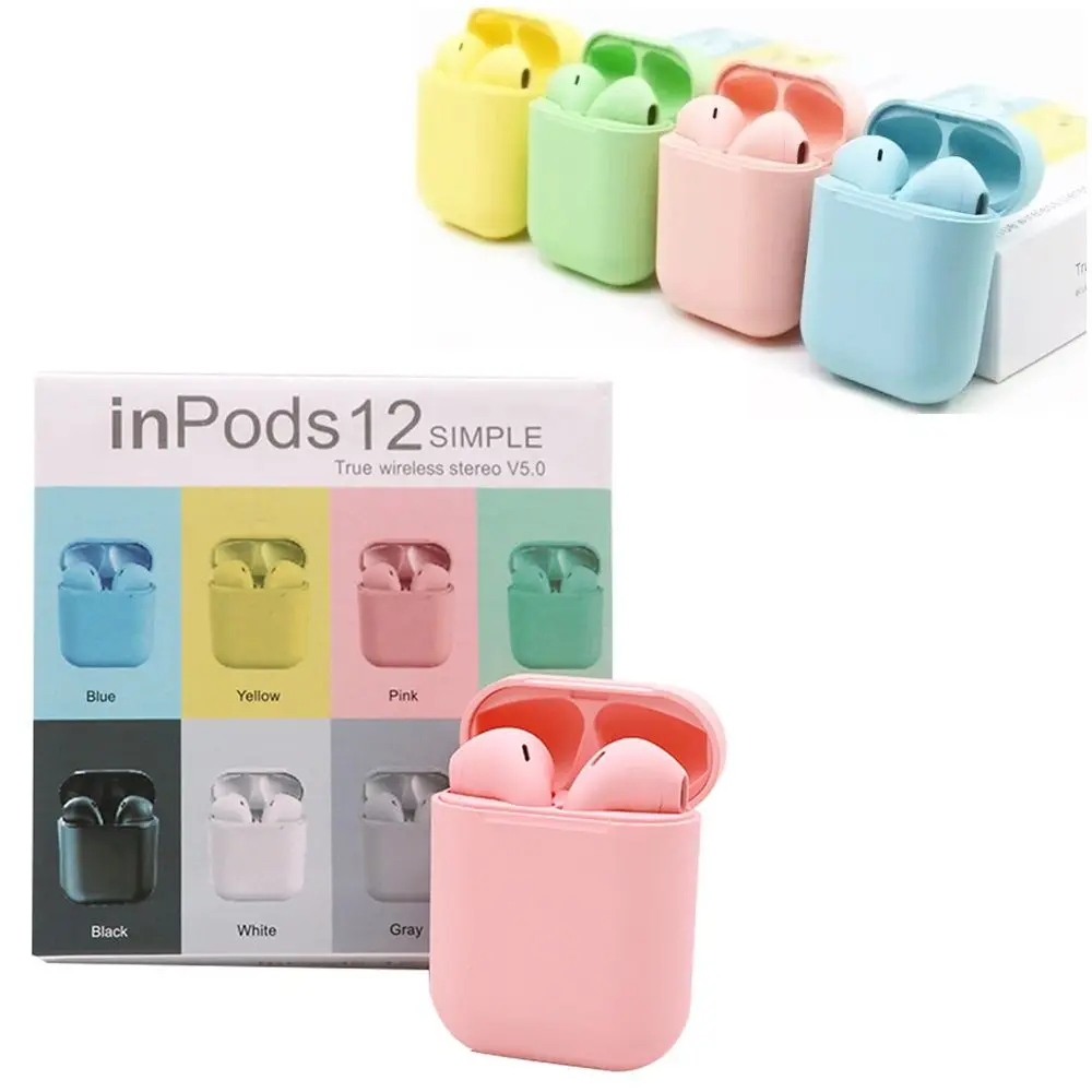  Inpods 12 i12 Macaron наушники-вкладыши TWS с 8 видов цветов мини беспроводные наушники Audifono BT 5 0 матовый розовый зеленый/желтый/синий/в