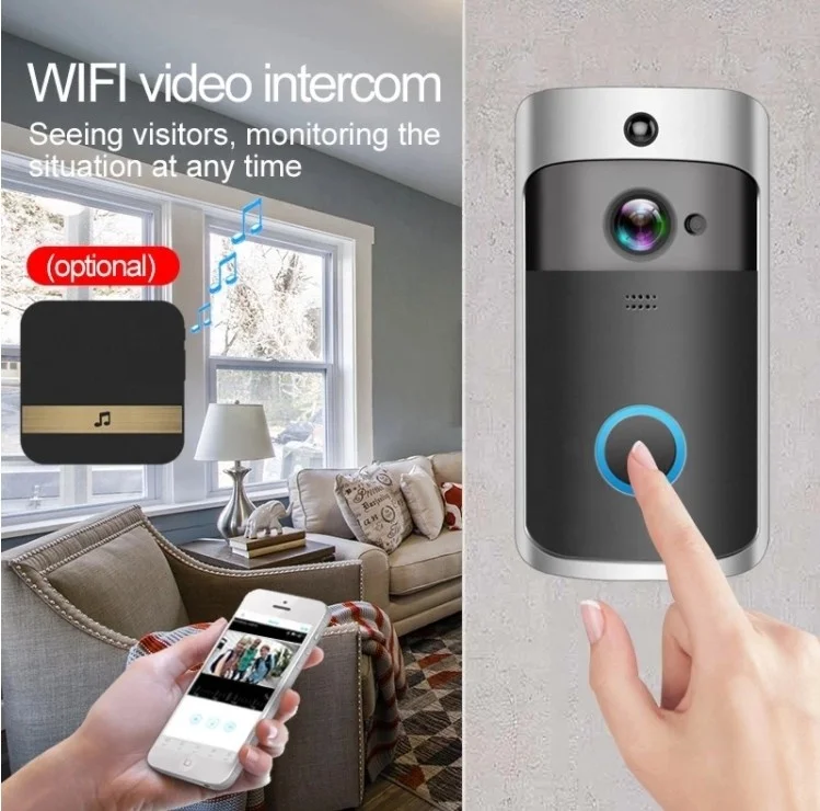 Охранных дверные звонки кольцо обнаружения движения беспроводной WiFi умный дверной видео-дверной звонок с телефонным пультом управления Проходимую видео