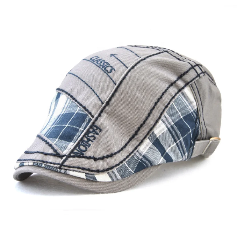 Classic Mens Cap Hat Custom Logo Duckbill Detective Ivy Irish Newsboy Cabbie Flat Scotland Plaid Cap Casquettes Hommes Washed