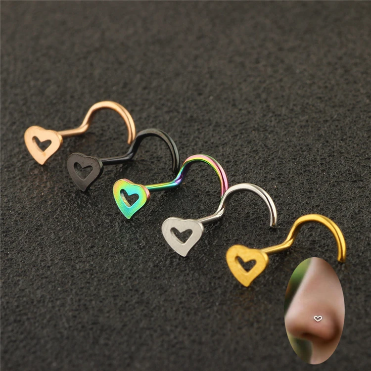  European and American fashion love curved hook nose nail stainless steel ring for piercing