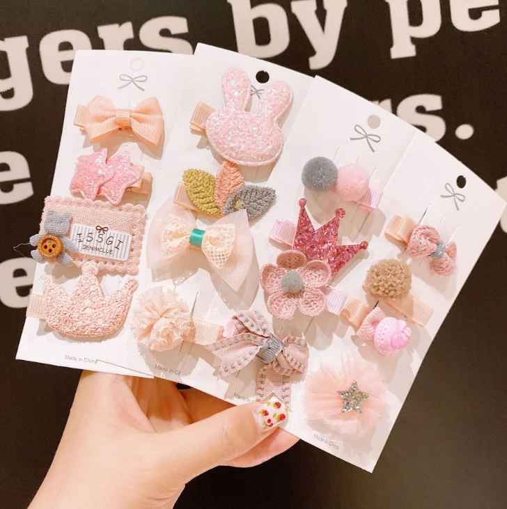 Baby Bangs Clip Girls Hairpin Headdress Pink Set Kids Hair Accessories