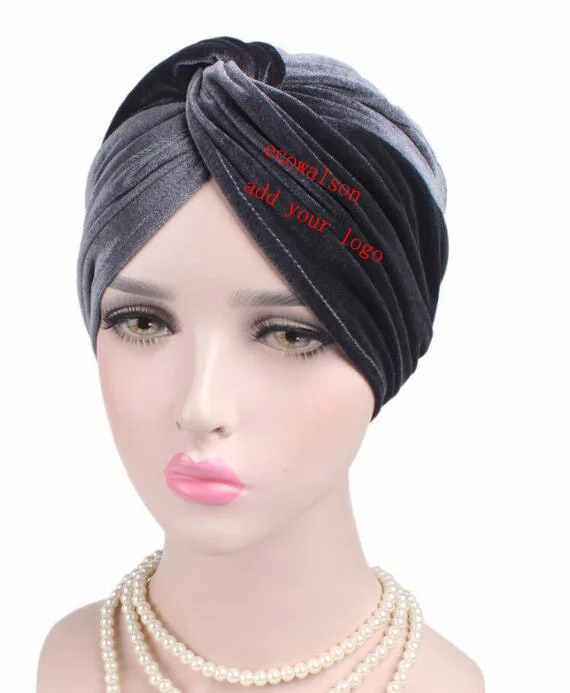 ecowalson  Fashion Casual Stretch Velvet Headwrap Turban Hat Women Muslim Chemo Cap Vintage Female Beanies Bonnet femme