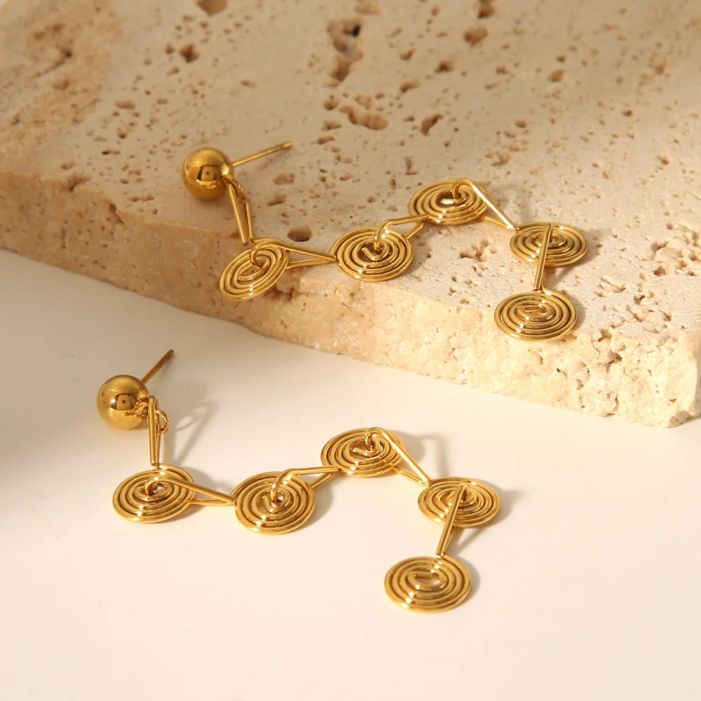 Fashion New Arrivals Gold Plated Pendant Earrings Long Strip Mosquito Coil Earrings Stainless Steel Thread Chain Drop Earrings