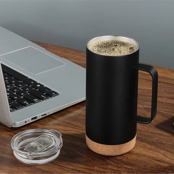 Новый дизайн 16 унций Bpa Бесплатная прямая вакуумная Изолированная кружка для кофе из нержавеющей стали пробковая Нижняя кофейные стаканы с ручкой