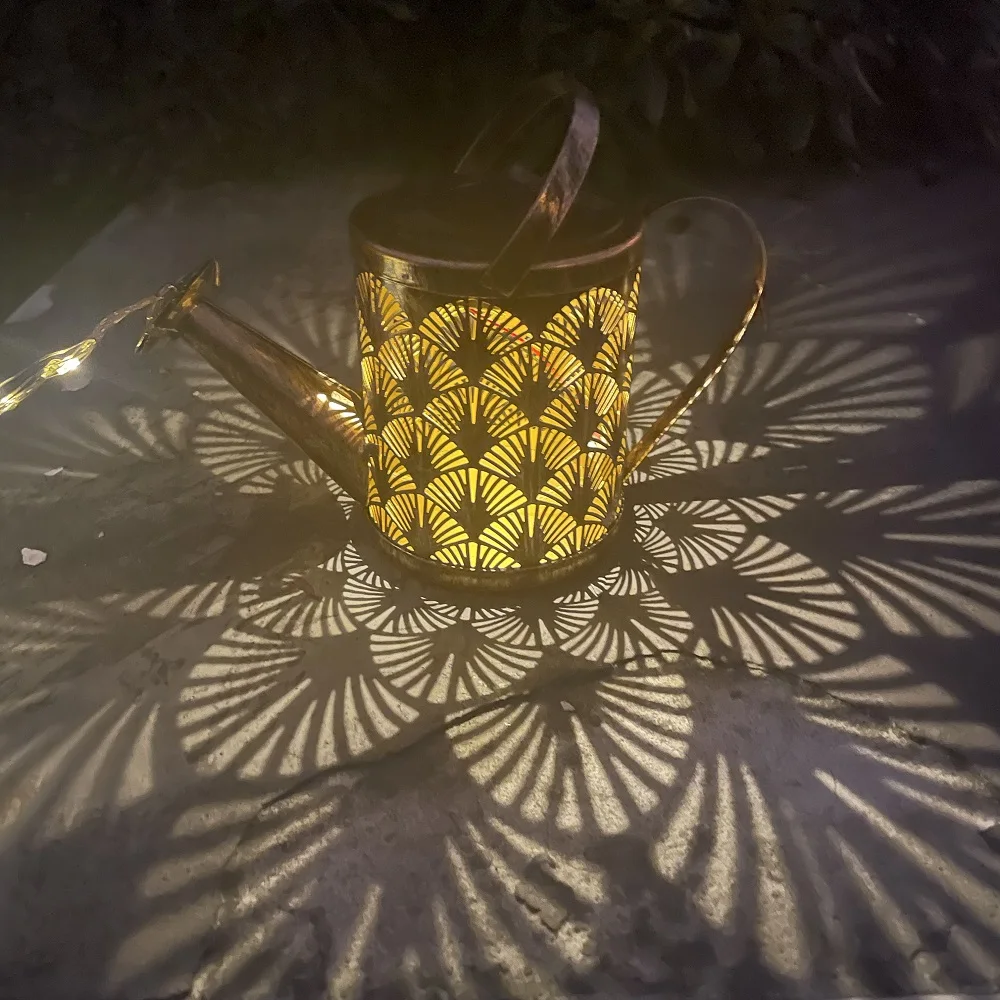 Solar LED Courtyard Lights String Kettle Watering Can Pot Hollow Shadow Garden Lawn Lamp Landscape Decoration