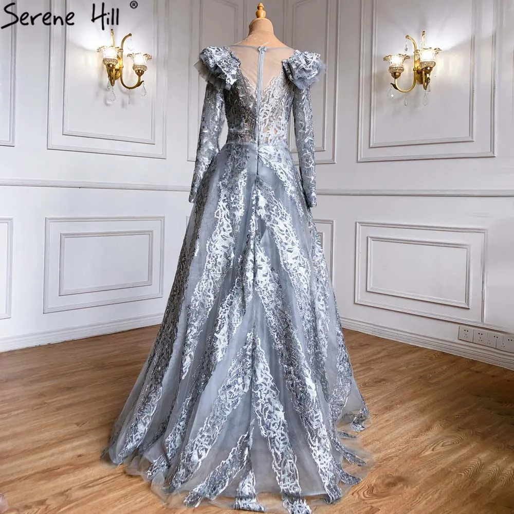 Мусульманское серое вечернее платье русалки с длинным рукавом 2022 Serene Hill LA71172 юбка бисером женские вечерние