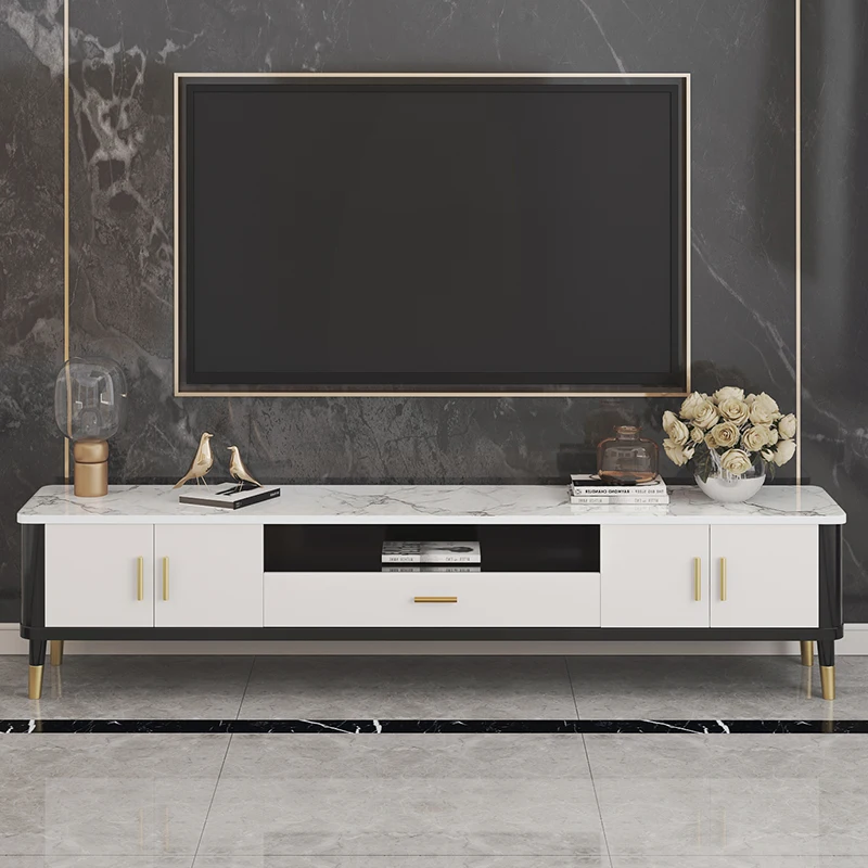 
Marble tea table TV cabinet combination furniture set modern simple light luxury rock panel TV cabinet 
