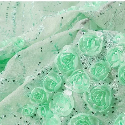 3D flower sequins 3mm embroidery snow organza wedding dancing fabric garment dress shirt