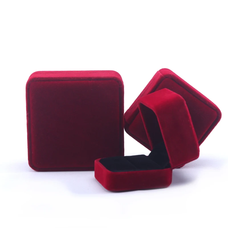 Hanhong custom wholesale necklace stud earrings bracelet jewelry packaging box dark red velvet ring jewelry box