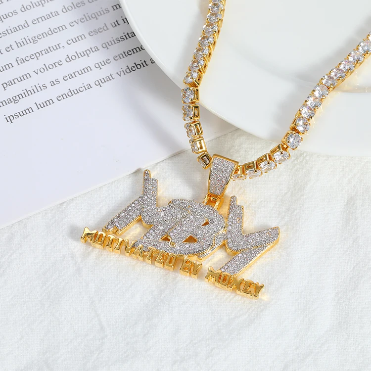 Newest Hiphop Letter Pendant Necklace Gold Plated with AAA Cubic Zirconia MBM Pendant