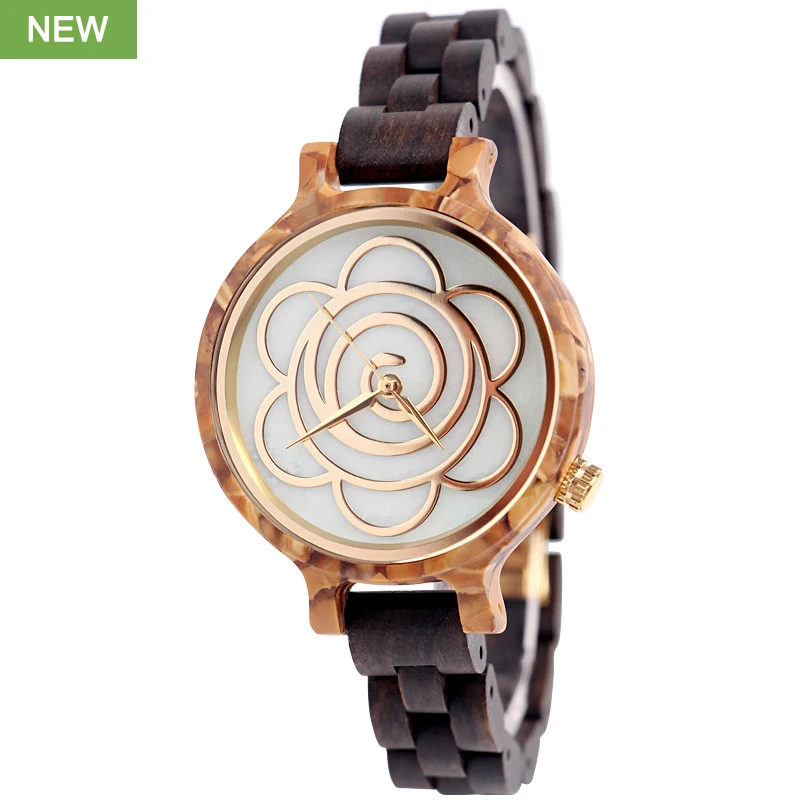 SOPEWOD new luxury women custom private label wood engraved watch with real marble dial