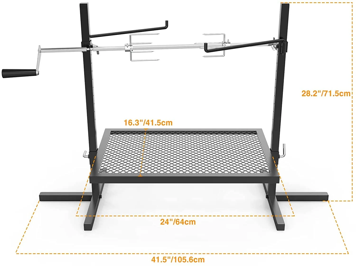 Adjustable Grill Rotisserie System and Spit Over Fire Camp Grill with Cooking Grate Outdoor Open Flame Cooking