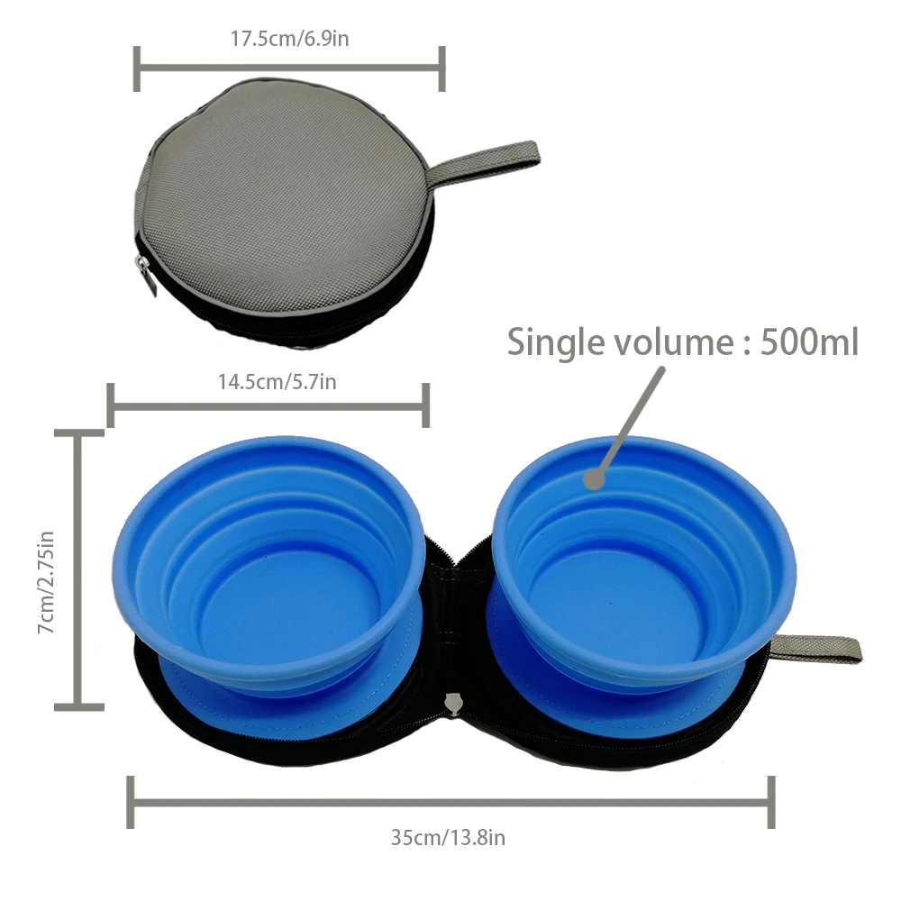 Силиконовая дорожная миска для домашних животных, складная двойная миска, бутылочка для воды, чашки для собак и кошек, водонепроницаемые чашки