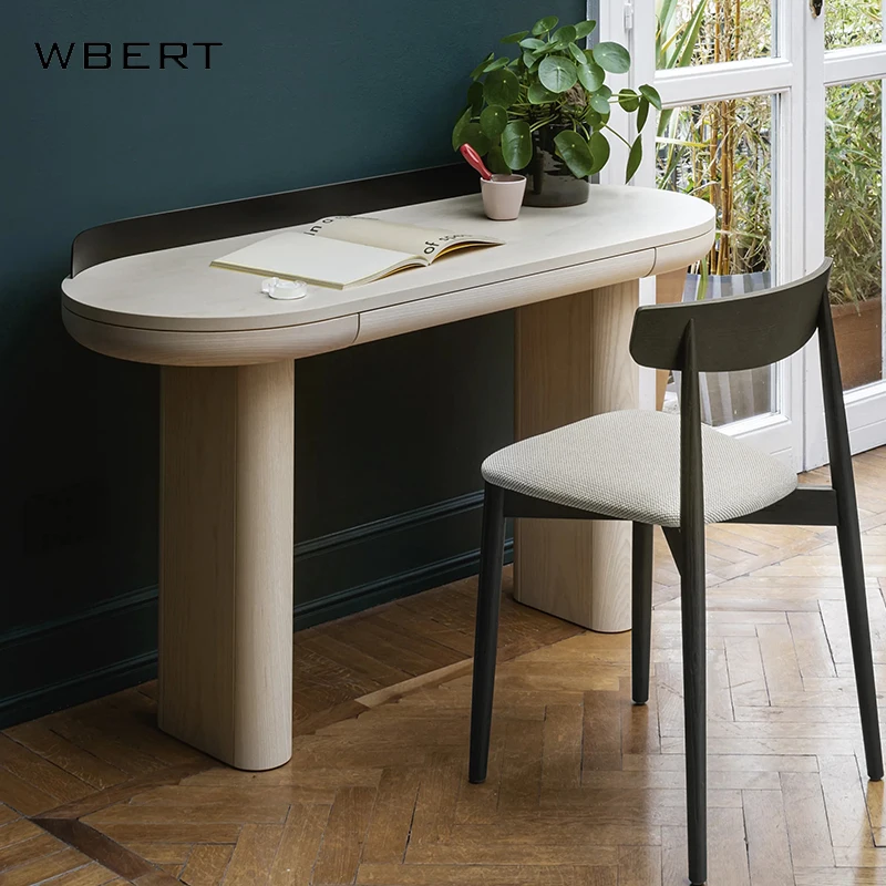 WBERT Solid Wood Oval Nordic Simple Log Creative Computer Table Designer Personalized Office Conference Table