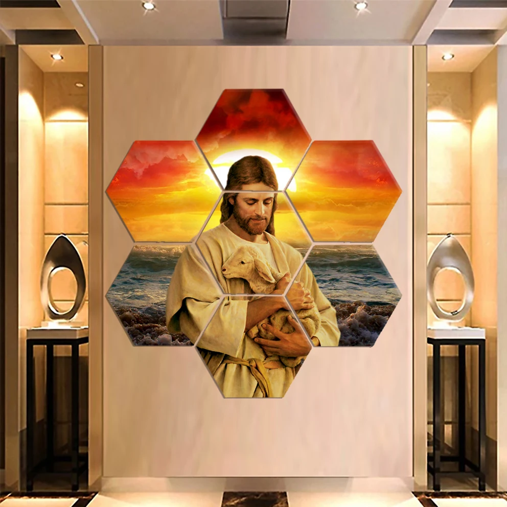 Modern Paintings Decorative Painting Prints Christian Jesus 7 Hexagonal Oil Entrance Corridor Decoration Wall Art
