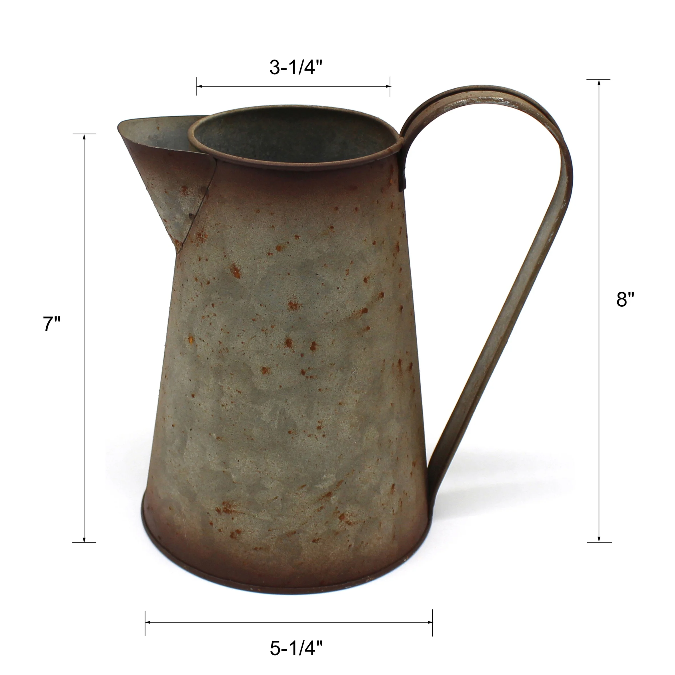 7 Inch Galvanized Metal Milk Pitcher, Old Rustic Primitive Watering Can Jug Vase for Home and Garden Decor