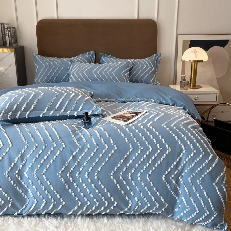 Direct factory cheap price luxury tufted embroidery pattern duvet cover set 90g micro fiber bed sheet