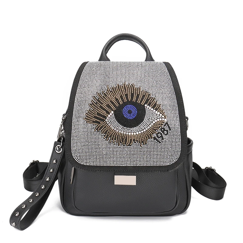 2022 Fashion Custom Durable Waterproof PU Design Heat Transfer Rhinestone logo Print Backpack for Women and Girls