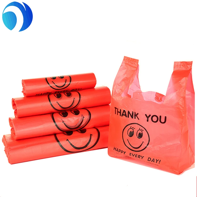 High quality green biodegradable thickened supermarket shopping plastic vest bag can be customized printing
