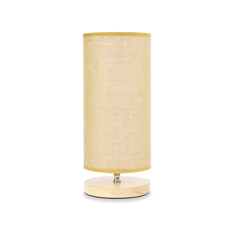 New arrival wholesale modern style desk lighting learning study round wooden base round linen fabric table lamp
