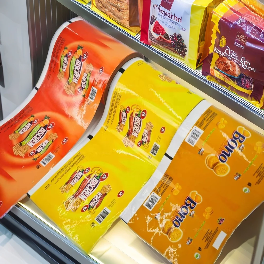 Custom Printing Food Grade Laminated Plastic Foil Packaging Film Roll Snack Cookies Biscuit Packaging Film