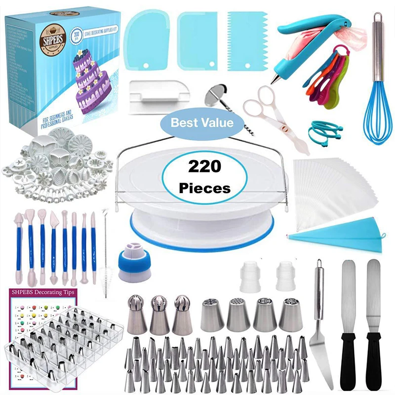 220 Pcs Decoration Nozzle Set Cake Tool  Decoration Kitchen DIY Icing Tube Cream  Reusable Set Baking Tool Set
