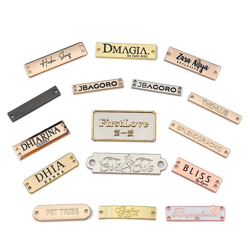 die-casting custom brand engraved nameplate sewing metal label for jeans and bags