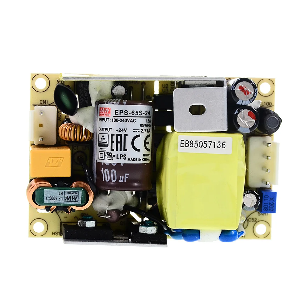 SMPS Meanwell EPS-65S-24 65W 24V 2.71A AC-DC Single Output Open Frame Green Highly Reliable PCB type Switching Power Supply