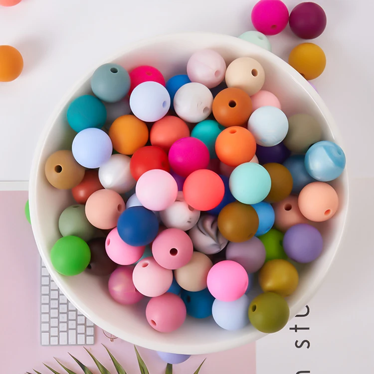 New Products 2024 New Color Waterproof Bulk Silicone Teething Bead Mama Keychain Bracelets Silicone Beads For Baby
