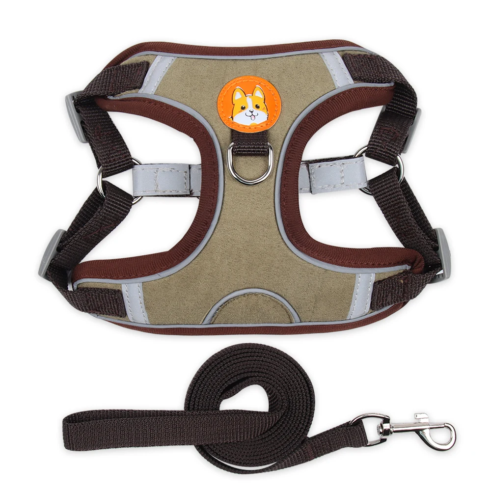 Outdoor Training Durable Luxury Dog Harness Leash Set, Suede Fabric Adjustable Pet Harness Vest with Leash