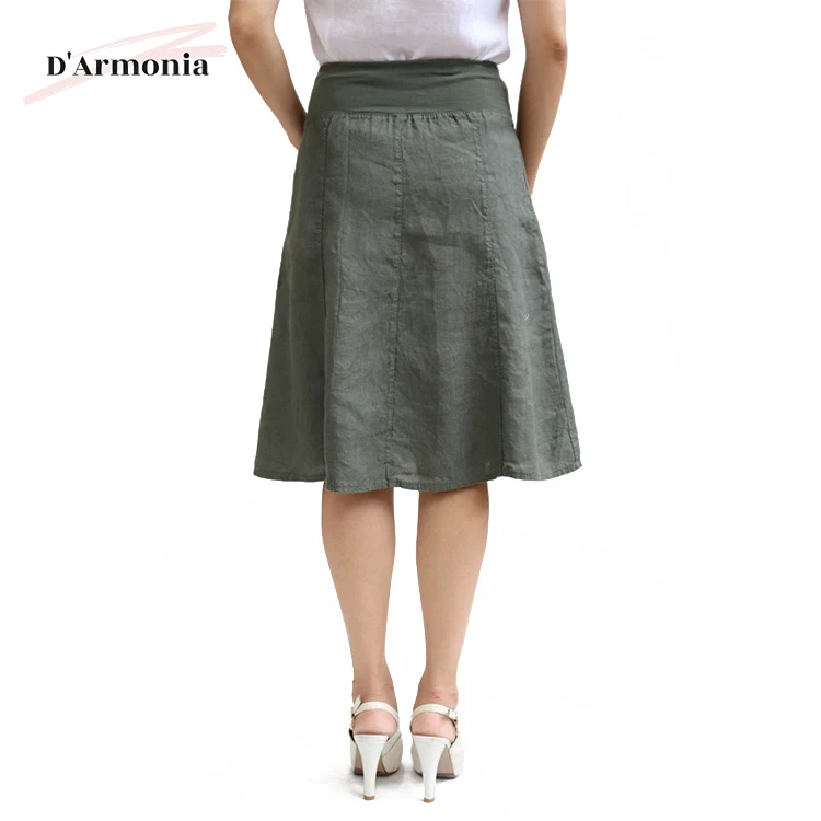 New Arrival Knee Length Pure Linen Women Skirt For Summer