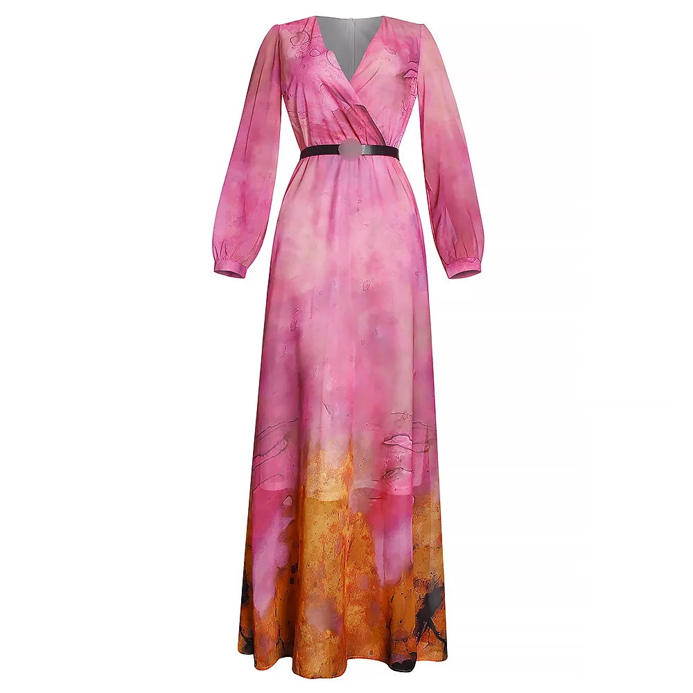 1943 MuslimQLO Literary retro V-neck dress african maxi print dresses for women  wholesale clothing south africa