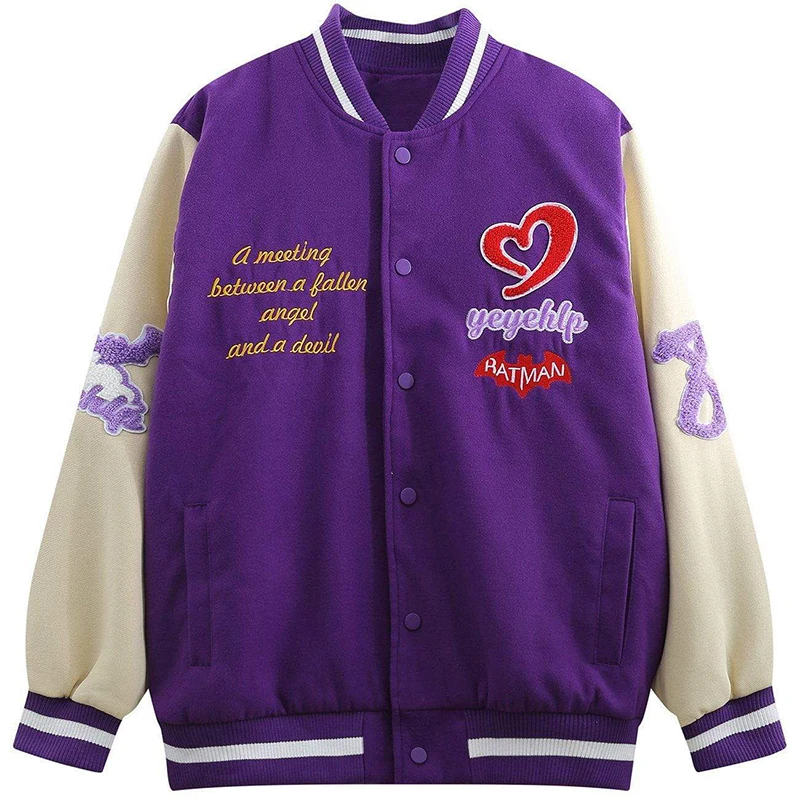 DiZNEW Purple Custom Style Baseball Jacket Winter Customize varsity/letterman Jacket Rifle Shooting Patches Plus Size Jacket