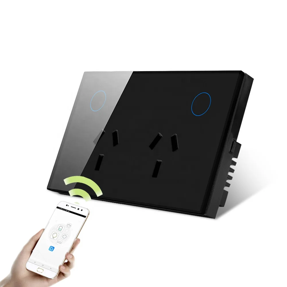 AU Standard Wifi Controlled Toughened Glass Panel Smart Electrical Touch Switch and Power Points