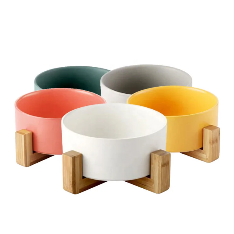 Dog Bowl Wooden Pet Stand Dogs Feeders Bowls And Ceramic Cat Food Ceramics Feeder